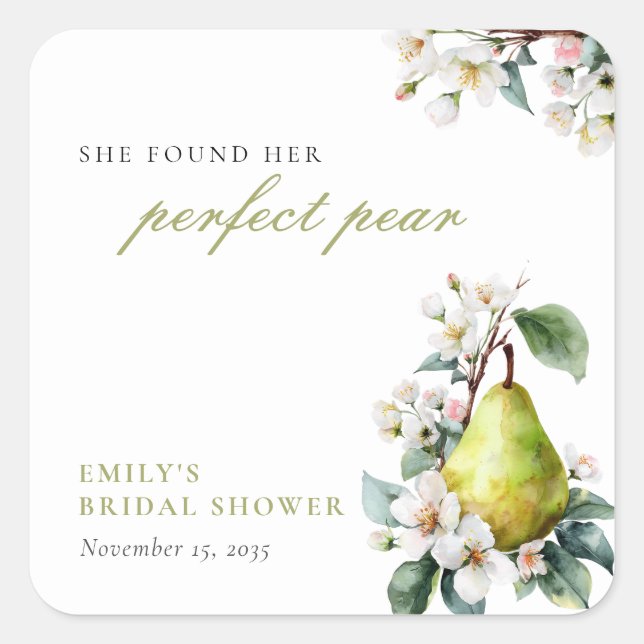 Perfect Pear Floral Bridal Shower Square Sticker (Front)