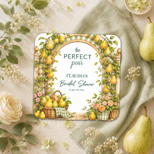 Perfect Pear Green Gingham Bridal Shower Square Paper Coaster