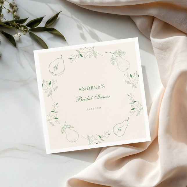 Perfect Pear Hand Drawn Green Bridal Shower  Napkin (Creator Uploaded)