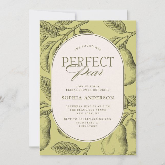 Perfect Pear Vintage Pear Bridal Shower Invitation (Front)