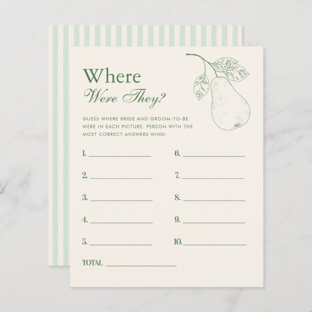 Perfect Pear Where Were They Bridal Shower Game (Front/Back)