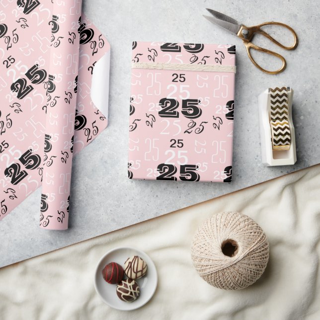 Perfect Pink Black White Numbers Personalized Wrapping Paper (Crafts)
