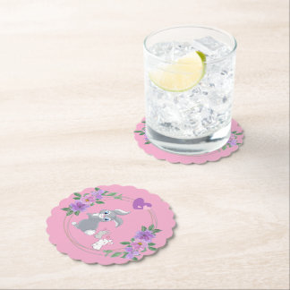 Perfect Pink Easter Bunny with Babies Paper Coaster