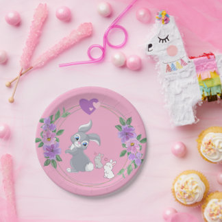 Perfect Pink Easter Bunny with Babies Paper Plate