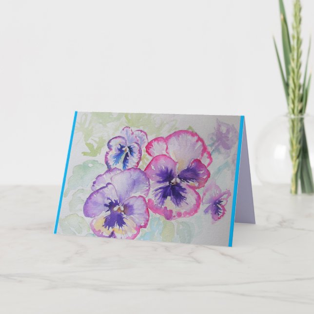 Perfect Pink Pansies Watercolour art Birthday Card (Front)