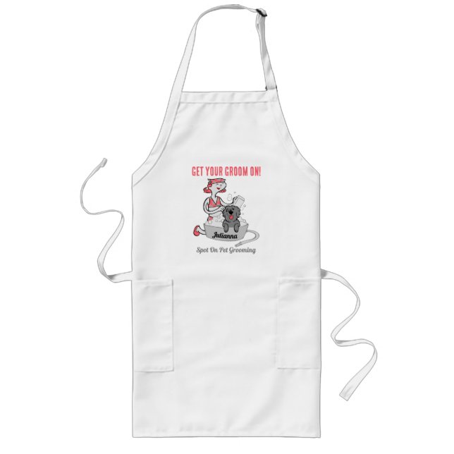 Perfect Pink Pet Salon Get Your Groom On Business Long Apron (Front)