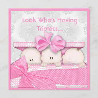 PERFECT PINK TRIPLETS GIRLS BABY SHOWER INVITATION