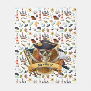 Perfect Pirate Pattern PERSONALIZE  Fleece Blanket