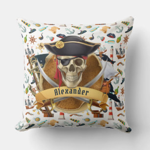 Perfect Pirate Pattern PERSONALIZE  Throw Pillow