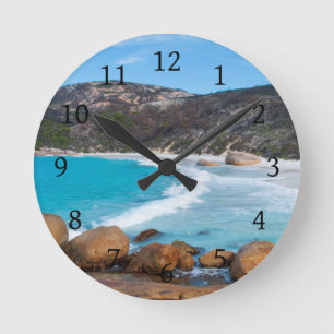 Perfect pristine white beach and blue ocean round clock