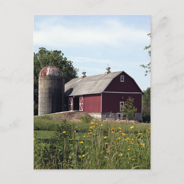 Perfect Red Barn and Silo Postcard (Front)