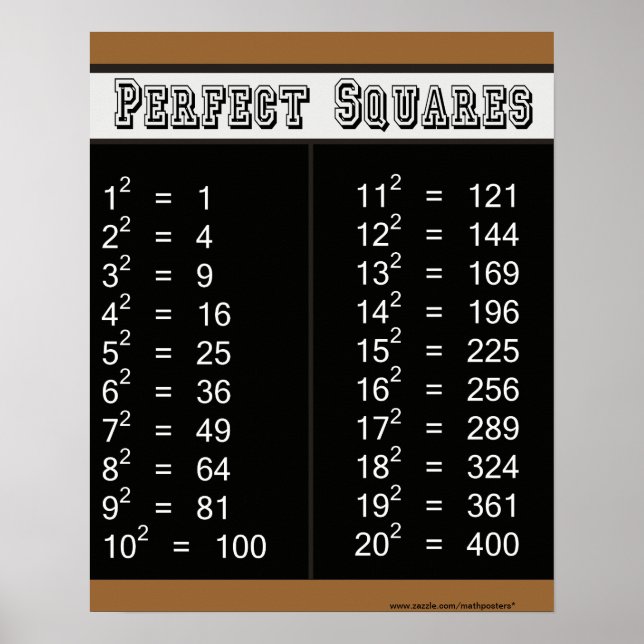 Perfect Squares Chart 1-20 (Front)