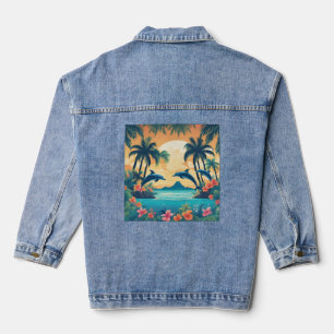 Perfect Tropical Paradise Sunset  Denim Jacket