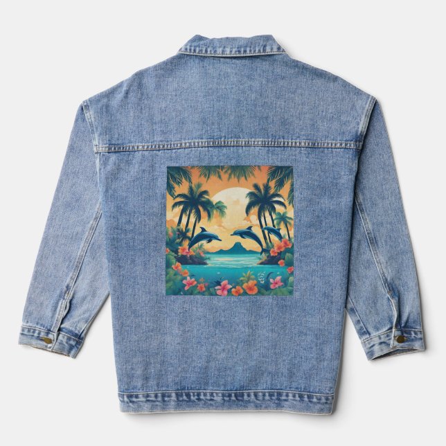 Perfect Tropical Paradise Sunset  Denim Jacket (Back)