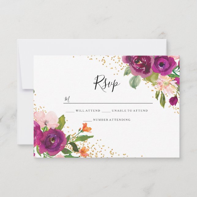 Perfect Wedding: Burgundy Pink Flower RSVP (Front)