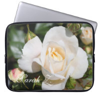 Perfect white rose flowers laptop case. with name.