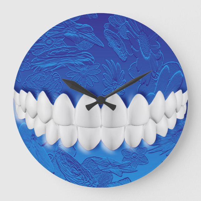 Perfect White Teeth Bite Dentist Blue Wall Clock (Front)