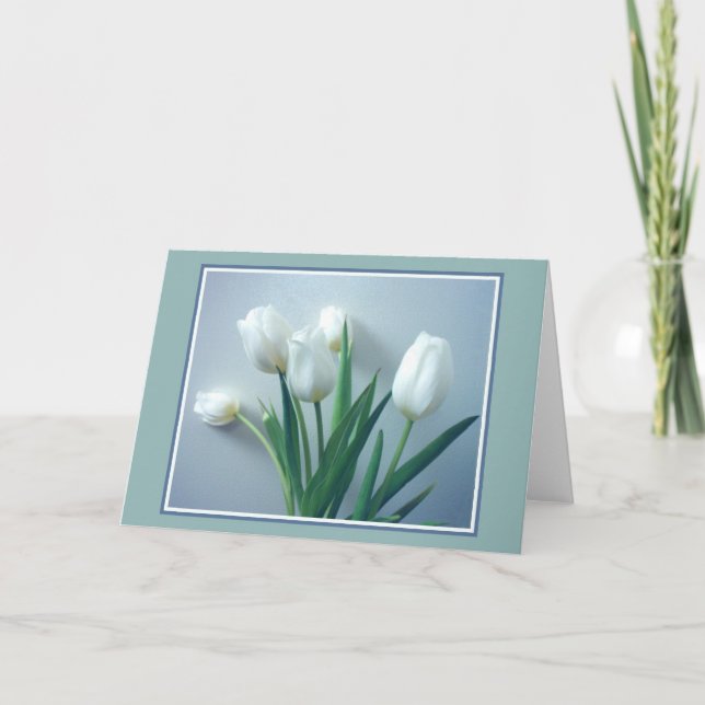 Perfect White Tulips On Blue Card (Front)
