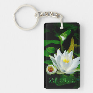 Perfect White Water Lily and Bud Keychain