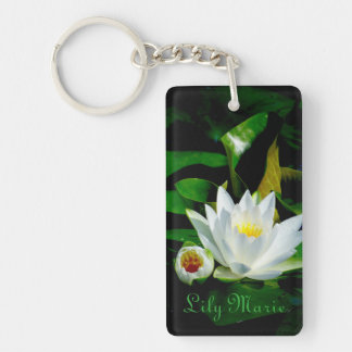 Perfect White Water Lily and Bud Keychain