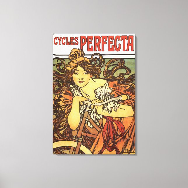Perfecta Bicycles with Woman Advertisement Poste Canvas Print (Front)