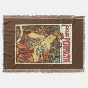 Perfecta Bicycles with Woman Advertisement Poste Throw Blanket