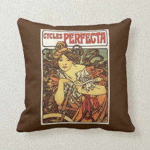 Perfecta Bicycles with Woman Advertisement Poste Throw Pillow