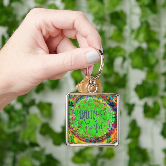 Perfectly Imperfect Fun Floral Green  Inspirivity Keychain (Hand)