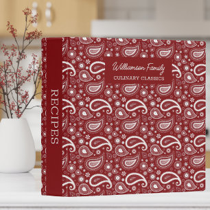 Perfectly Paisley Red and White Monogram Recipe  Binder