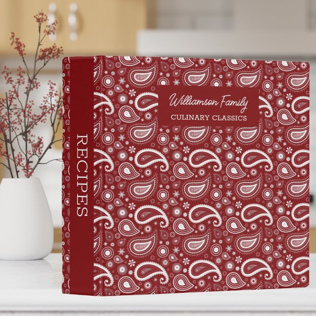 Perfectly Paisley Red and White Monogram Recipe  Binder (Creator Uploaded)