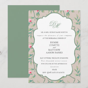 Perfectly Pale and Basil Green Rehearsal Dinner Invitation