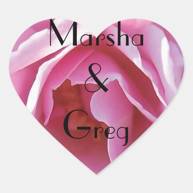Perfectly Pink Rose Personal Wedding Heart Sticker (Front)