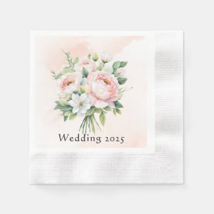 Perfectly Pink Watercolor Peony Floral Wedding Napkin