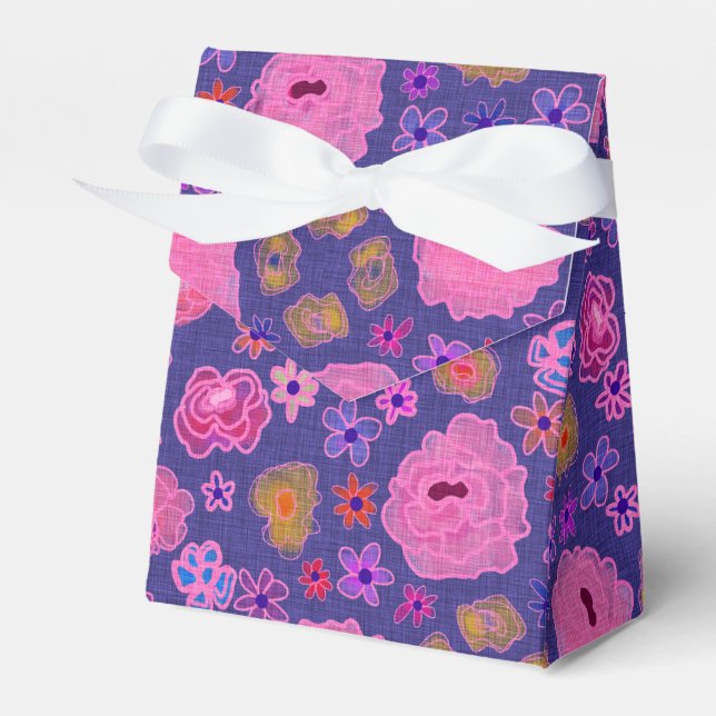 Perfectly Pretty Pink and Periwinkle Flowers Favor Box (Front Side)