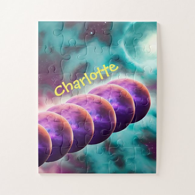 Perfectly Purple Several Moons Aligned in Galaxy Jigsaw Puzzle (Vertical)