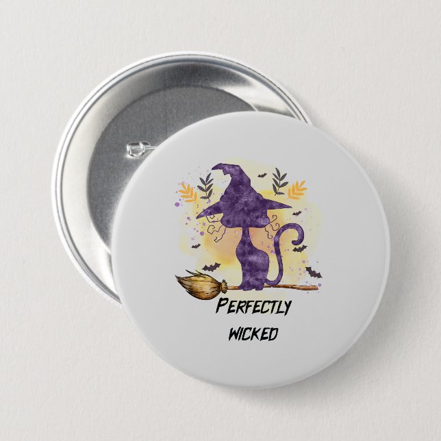 Perfectly Wicked – Purple Witch Cat Silhouette 3 Inch Round Button (Front & Back)