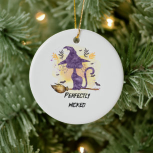 Perfectly Wicked – Purple Witch Cat Silhouette Ceramic Ornament