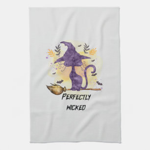 Perfectly Wicked – Purple Witch Cat Silhouette Kitchen Towel