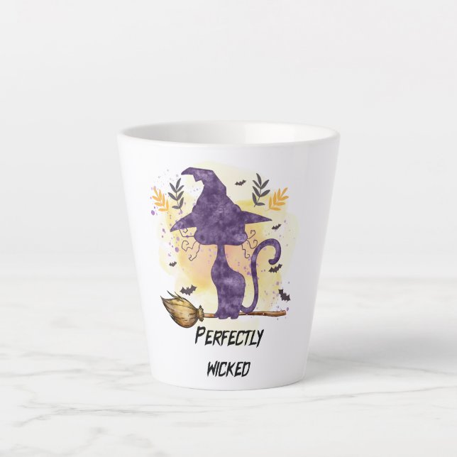 Perfectly Wicked – Purple Witch Cat Silhouette Latte Mug (Front)