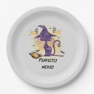 Perfectly Wicked – Purple Witch Cat Silhouette Paper Plate