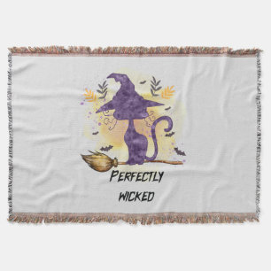 Perfectly Wicked – Purple Witch Cat Silhouette Throw Blanket