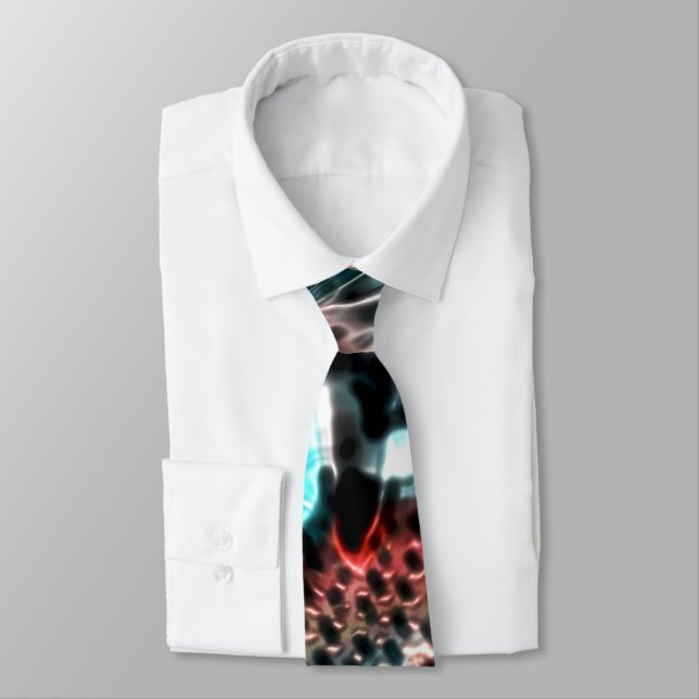 Perforated board design with 'ink' drops on wine t tie (Tied)