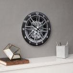 Performance Car Tire Personalized Large Clock<br><div class="desc">A photo of a sports car performance tire forms the background of this clock which is ready to be personalized with your own custom text in white script lettering.</div>