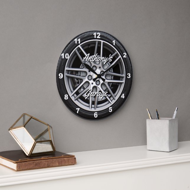 Performance Car Tire Personalized Large Clock (Office)