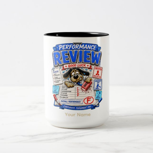 Performance Review Personalized Funny Office Two-Tone Coffee Mug (Center)