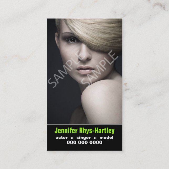 Performers Vertical Resume and Headshot Business Card (Front)