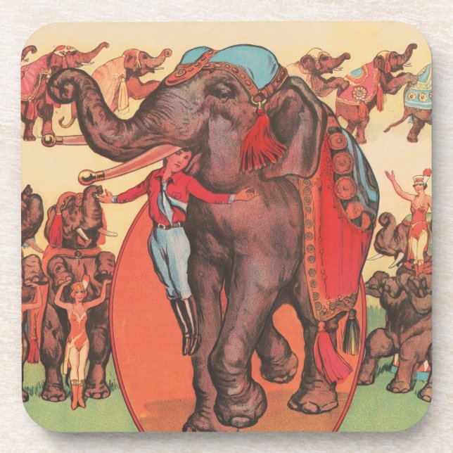Performing Elephants With Women And Trainer. Coaster (Front)