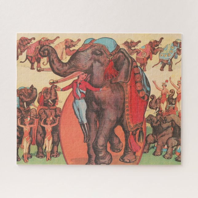 Performing Elephants With Women And Trainer. Jigsaw Puzzle (Horizontal)