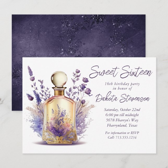 Perfume and Lavender | Sweet 16 Birthday Party Invitation (Front/Back)