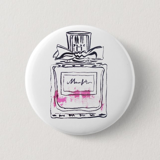 Perfume bottle fashion watercolour illustration 2 inch round button (Front)